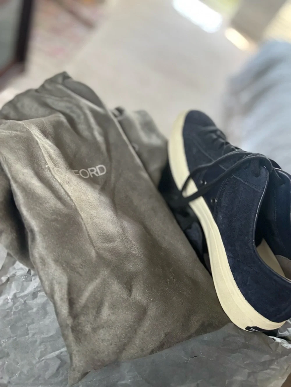 TOM FORD Cambridge Men's Navy Suede Low-Top Sneakers Size 11.5 new in box